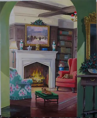 James Maddocks Orig Painting~CHRISTMAS IN JULY~FireplaceDogs~Cape Cod Artist~GC • $160