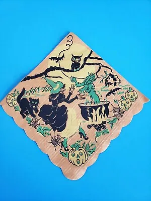 Vintage Reed's Crepe Paper Halloween Napkin Evil Witch Demonblack Catvery Old • $9.90