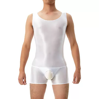 Men's Glossy One-piece Bodysuit Wrestling Singlet Crotchless Jumpsuit Sportwear • $12.64