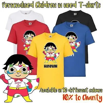£5.25 • Buy New Kids Personalised Children In Need Superhero Ryans World Inspired T-Shirt