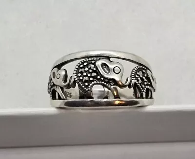 VINTAGE MARCASITE 925 Silver ELEPHANTS Size 8.25 WONDERFUL RING • $17.36