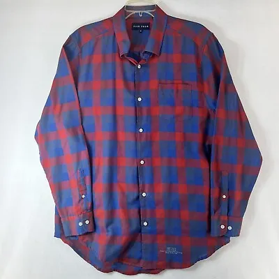 FIVE FOUR Immanuel Long Sleeve Red Blue Plaid Tunic Pockets Men's Size XL • $17.95