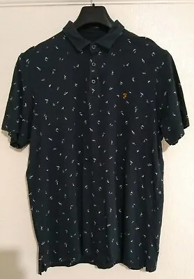 Farah Men's Polo Shirt Size Large L Black Logo Short Sleeve Button Free Postage! • £9.95