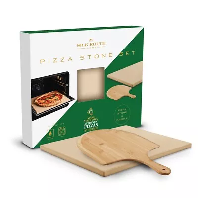 Ceramic Pizza Stone 38cm X 30cm With Bamboo Pizza Paddle -  Set By Silk Route • £19.99