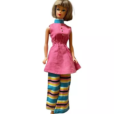 Vintage Barbie Clone Doll Outfit Mod Pink Tunic Top Multi Stripe Pants • $29.99