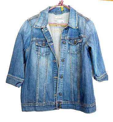 Old Navy Maternity Stretch Jean Jacket Small 3/4 Length Sleeve Front Pockets • $18.99