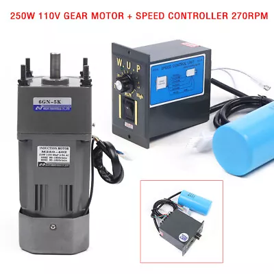 AC 110V 250W Single Phase Electric Gear Motor + Speed Controller 1:5 270 RPM • $113.99