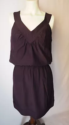 MIKE & CHRIS USA Silk Dress Cinched Waist Floral Button Accent Dark Purple S • $39.50