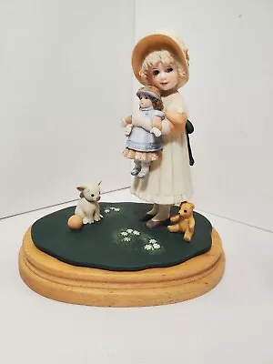 1984 Jan Hagara “Mandy” Figurine Girl With Baby Doll.  Small Wooden Trinket Box • $34.99
