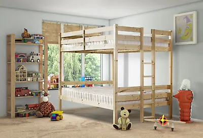 Moon 4ft 6 Double Solid Pine Bunk Bed With End Ladder (EB76) • £379.95