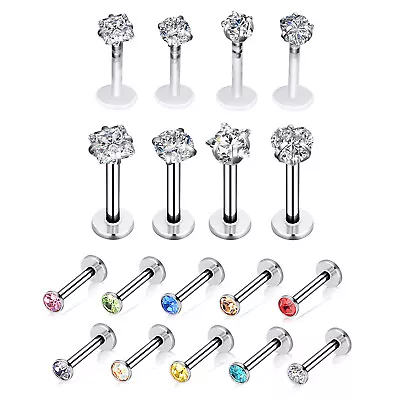 18pcs CZ Colorful Labret Monroe Lip Stud Surgical Steel Piercing Jewelry Earring • $6.99