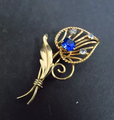 Vtg Van Dell 1/20 12K Gold Filled Blue & White Stones Floral Pin Brooch • $23