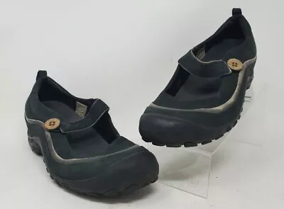 Womens 7 Merrell Plaza Bandeau Black Gray Leather Mary Jane Wedge Shoes • $13.95