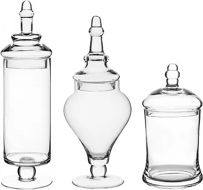 Clear Glass Apothecary Jars (3 Piece Set) Decorative Weddings Candy Buffet • £57