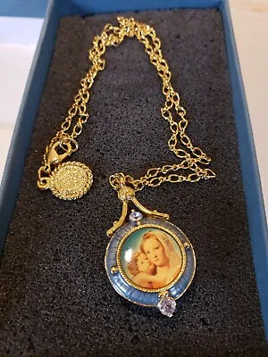 The Vatican Library Madonna & Child Mary Enameled Crystal Locket Necklace • $30