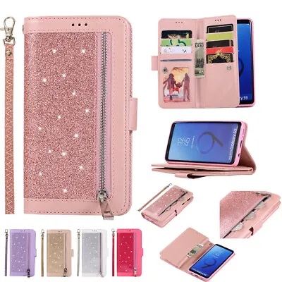 $25.75 • Buy For Samsung S23 Ultra S10+ S9 S8+ Note 20 Zipper Glitter Wallet Card Case Cover