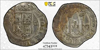 Mexico Spanish Colonial Carlos & Johanna  1 Real Silver Cob Coin Pcgs Au53 • $595