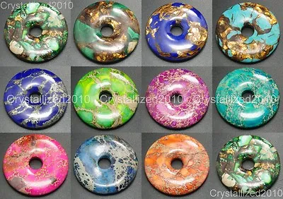 40mm Natural Gemstone Jasper Sea Sediment Bronzite Round Donut Pendant Beads • $5.30