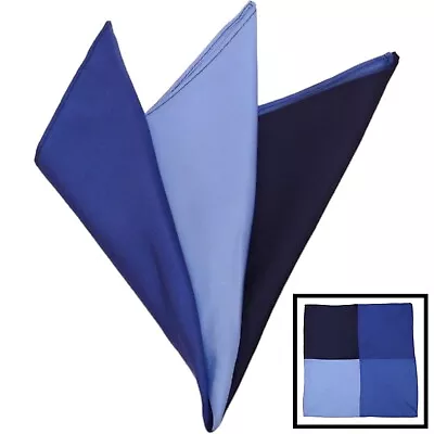 Mens 100% Silk Handkerchief Pocket Square Blue Navy 4 Panel Colorblock Hanky 12  • $12.88