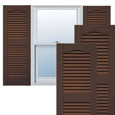 16.5  X 31  Cathedral Top Open Louvered Vinyl Custom Shutter Federal Brown • $110