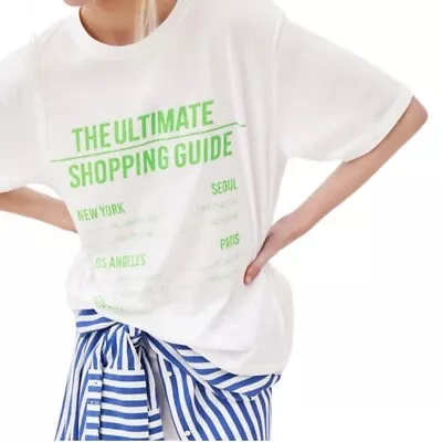 Zara Trafaluc White Graphic Neon Printed Crewneck Tee T-Shirt Boxy Women's Small • $15.99