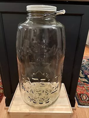 5 Gallon Mason's Eagle Star Glass Pickle Jar 18” W/Lid & Handle Nov. 30th 1858 • $130