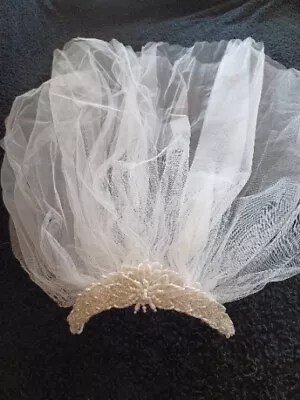 VTG Bridal Headpiece Pearls And Sequins + 2-tier Veil - New Without Tag • $22.95