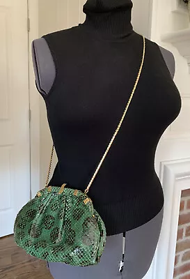 Vintage Judith Leiber Snakeskin Crossbody Purse Bag Green Black Gold Tone • $375