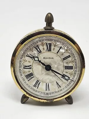 Vintage Elgin Wind Up Alarm Clock Gold Filigree Mother Of Pearl Germany Read • $40