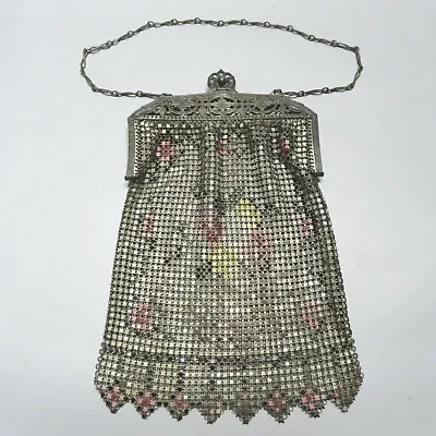 Vintage Flapper Purse 1920s Whiting Davis Enamel Mesh Handbag Filigree Frame • $75