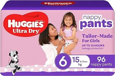 Huggies Ultra Dry Nappies Nappy Pants Girls Size 6 (15kg+) 96 Count • $109.99