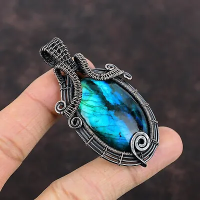 Gift For Her Neon Flash Labradorite Wire Wrapped Pendant Copper Jewelry 2.56  • $20.89