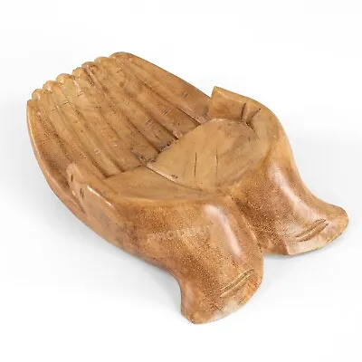 Wooden Fruit Bowl Carved Hands Of Hope Rustic Vintage Decorative Bread Serving   • £26