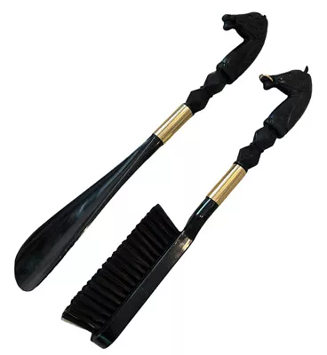 Vintage Horse Head Shoe Horn & Brush Set Plastic Equestrian Men's Grooming • $13.58