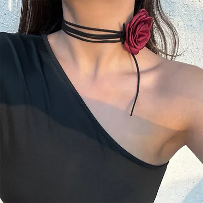 Rose Flower Choker Necklace Velvet Collar Women Retro Gothic Dress Jewelry Gift • $2.45