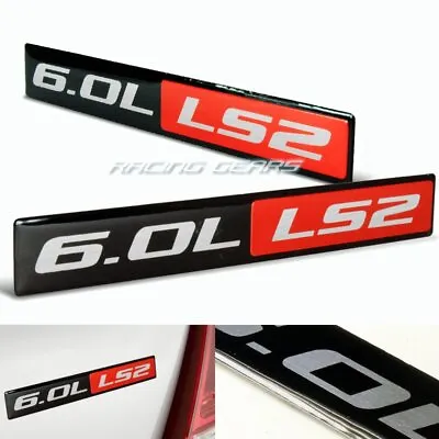2 X Universal 6.0L LS2 Engine Red & Black Aluminum Emblem Sticker Badge Decal • $7.95