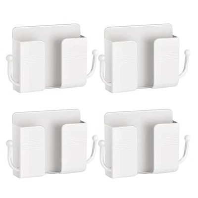 $9.94 • Buy 4Pcs Wall Mount Phone Holder With Hooks,3M Adhesive Mobile Phone Charging Stand