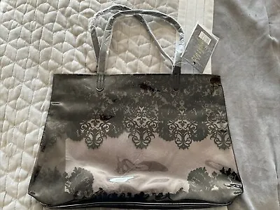 Paris Hilton With Love Large Tote Bag Smoky Clear With Black Lace Design NWT • $18