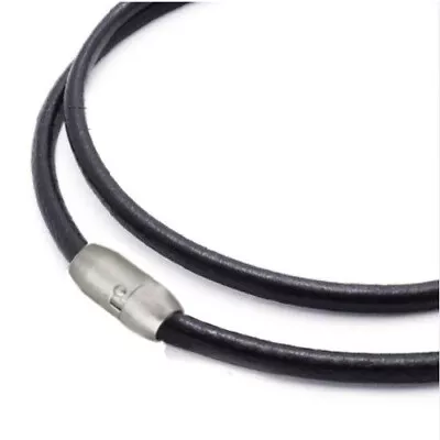 Mens Genuine Leather Thong Cord Necklace Stainless Steel Magnetic Brushed Clasp • £4.85