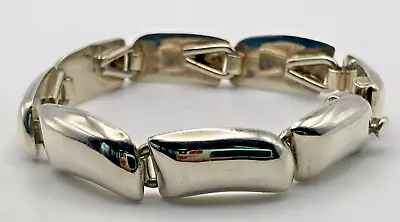 Sterling Silver Puffy Parallelogram Heavy Link Bracelet Mexico 42.5g • $49