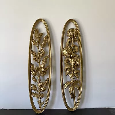 Burwood Products Wall Hanging Gold Floral MCM Decor Mid Century Modern Set • $19.99