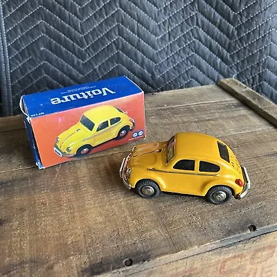 NIB Very Cool Voiture Tin Friction Volkswagen Beetle VW BUG Yellow • $9.95