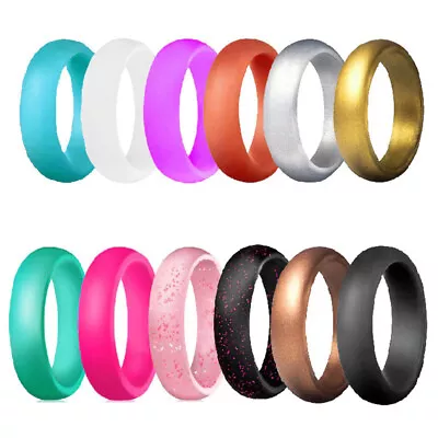 $6.99 • Buy Silicone Rubber Wedding Round Band Ring Flexible Comfortable Work Sport Gym 6MM