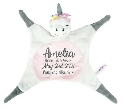 Personalised Unicorn Baby Snuggle Comforter Blanket Soft Plush Announcement Gift • £9.99