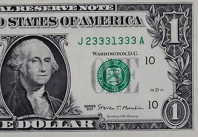 SIX OF A KIND 3s Fancy Serial Number One Dollar Bill J23331333A TRINARY • $45