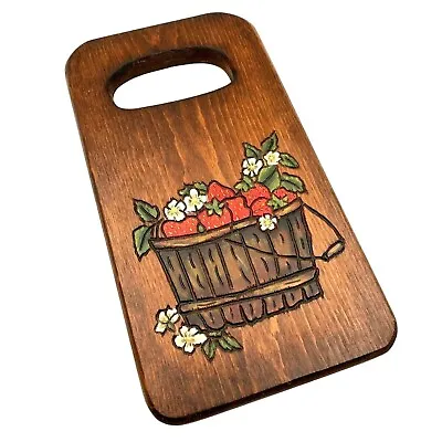 Vintage Hand Painted Wood Cutting Board Wall Decor Hanging Strawberries Basket • $16.99