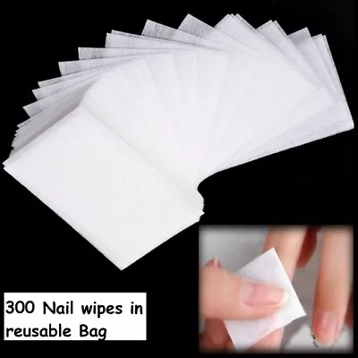 NAIL WIPES LINT FREE PADS ART GEL ACRYLIC POLISH REMOVER PEDICURE MANICURE 300Pc • £3.49