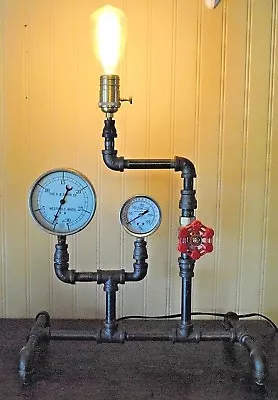 Steam Punk Lamp W/2 Guages On/Of Valve & Cast Iron Piping  • $199.99