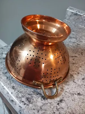 Vintage Copper Colander Strainer Brass Handles Stamped B&m Douro Nice! • $18.99