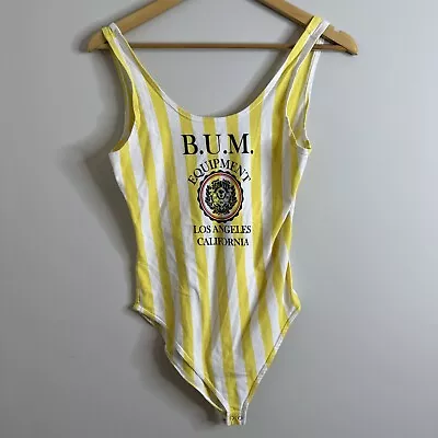 BUM Equipment Logo Leotard Bodysuit~Size M~vtg 90s Y2K Tank Top Style~Yellow 80s • $25